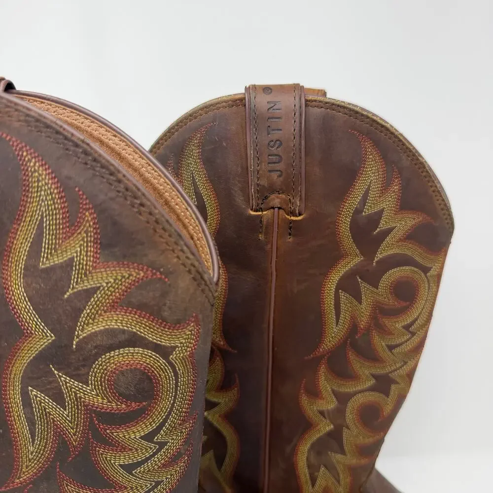 Justin Brown Leather Western Cowboy Boots Men’s 10.5E